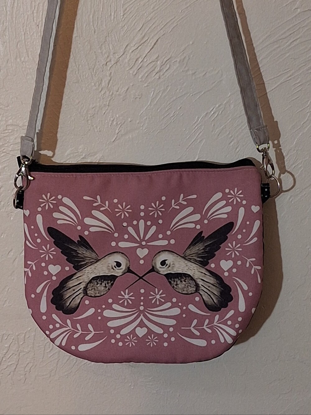 Mi & Mo Fabric Polka Dot Hummingbird Bird Print Crossbody Purse Handmade